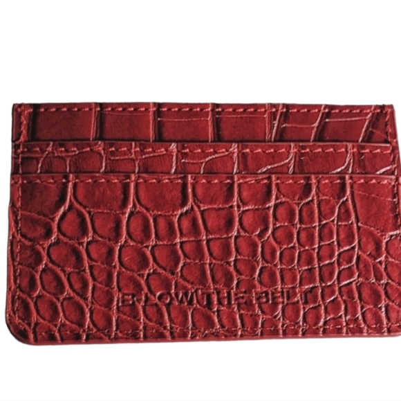 🔖NWT! B-Low The Belt Slim Minimalist Wallet Red Croc Gold Zipper Accent - Picture 3 of 7
